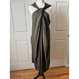 Vince Olive Green Twist Front Halter Cocoon Dress Size Large | Lagenlook Boho
